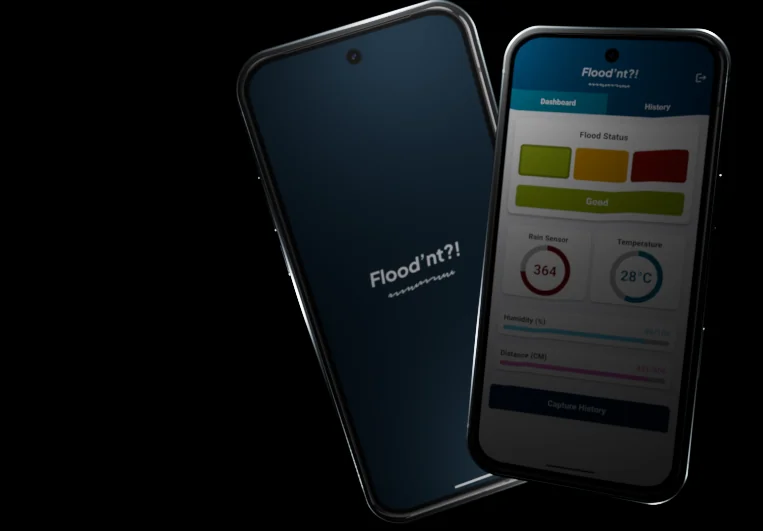 Flood Detection — Aplikasi Mobile oleh Titik Senyap Studio. Pendeteksi banjir yang terintegrasi IoT melalui Firebase