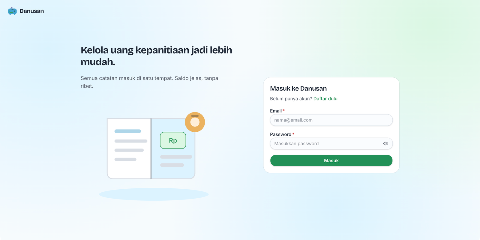 Halaman Danusan untuk mengelola keuangan kepanitiaan