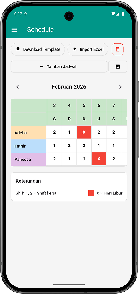 Layar Starvy untuk mengelola jadwal karyawan